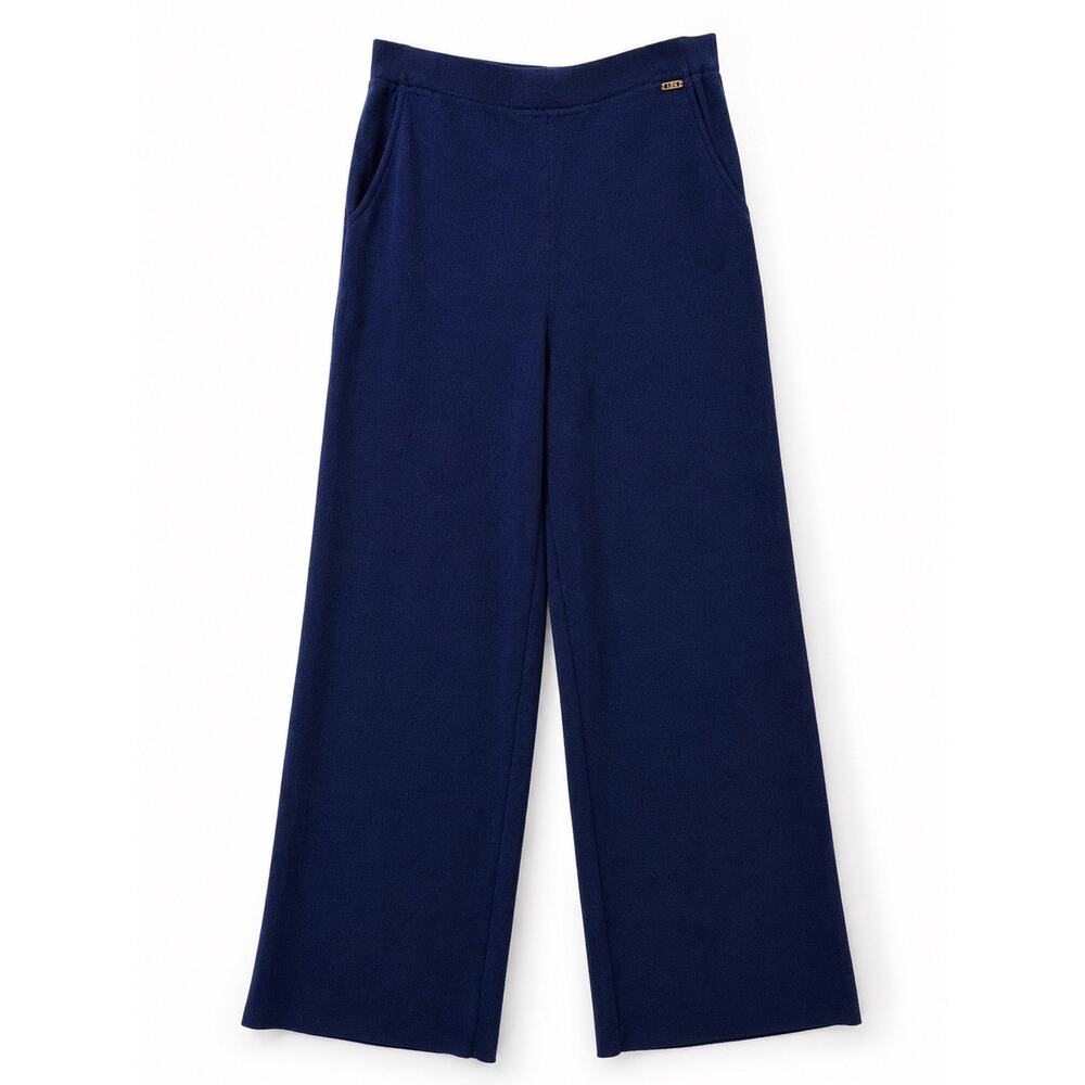 Vintage St. John Sport Essentials Santana Knit Navy Wide Leg Pants Women M Blue
